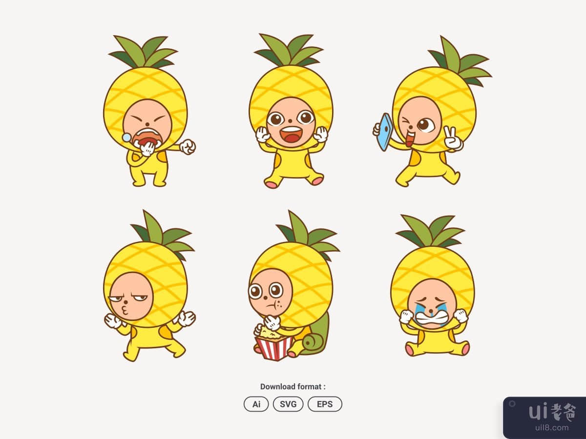 穿着菠萝服装吉祥物的可爱角色(Cute Character wearing pineapple costume mascot)插图2