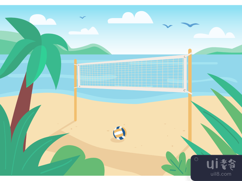 Beach volleyball net flat color vector illustration