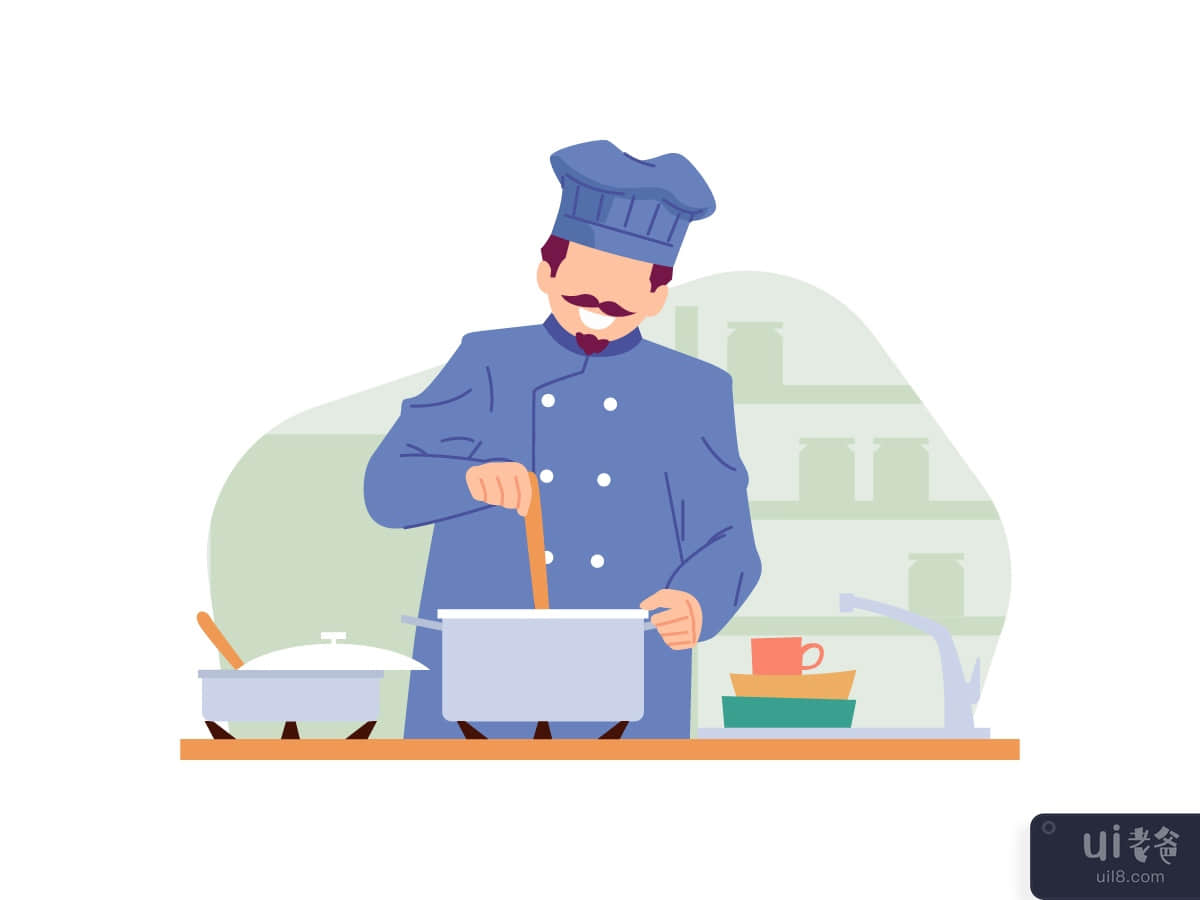 Chef cooking food vector illustration