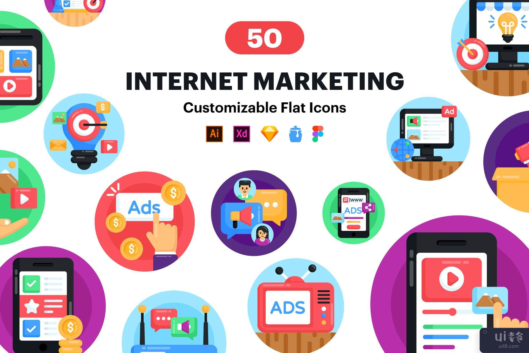 50平互联网营销图标(50 flat Internet Marketing Icon)插图2