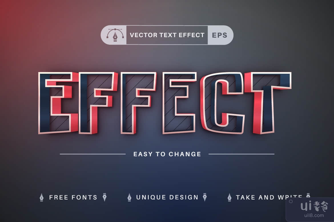 蓝红 - 可编辑的文字效果，字体样式(Blue Red - Editable Text Effect, Font Style)插图3