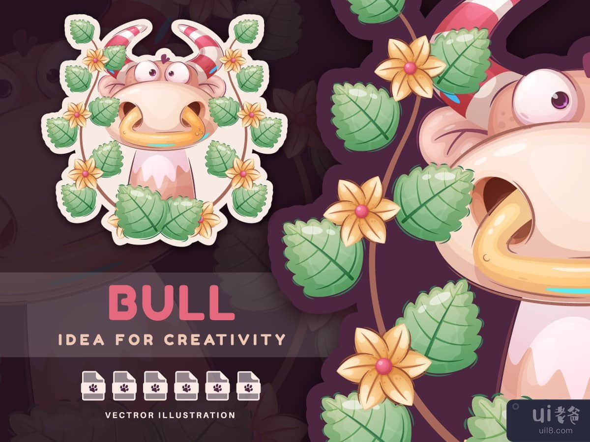 Cartoon Character Bull In Forest - Sticker