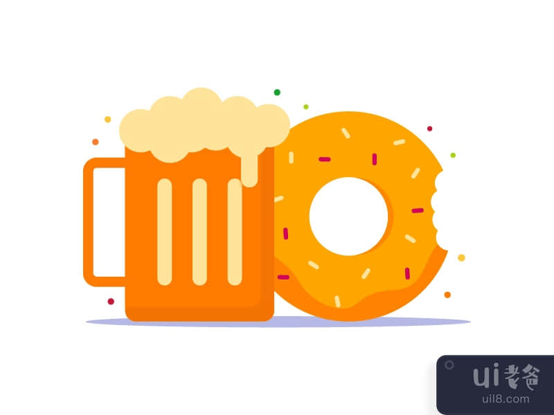 Beer and donut flat icon