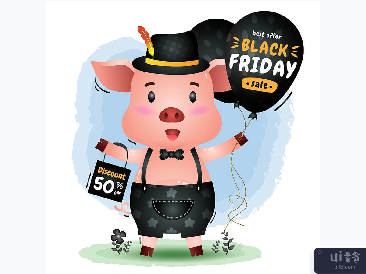 Black friday sale with a cute pig hold balloon promotion
