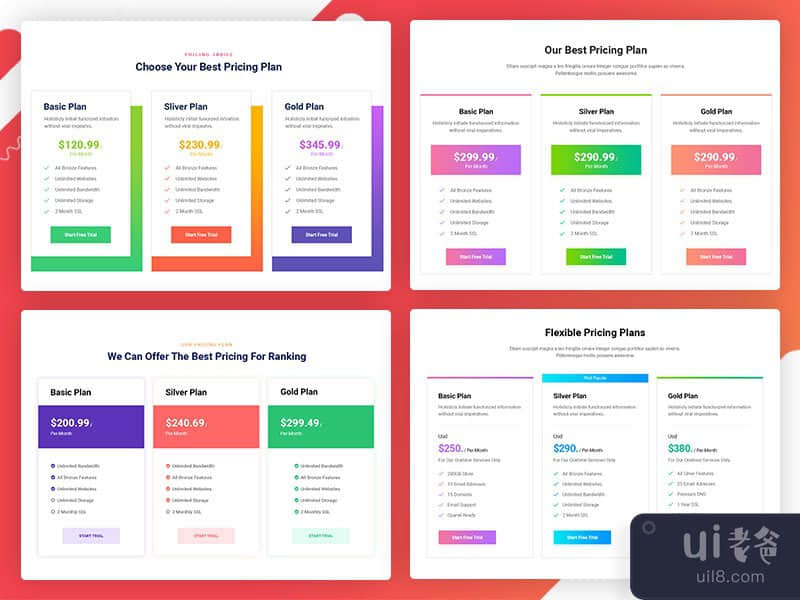 14+ Colorful Pricing Plan UI Elements