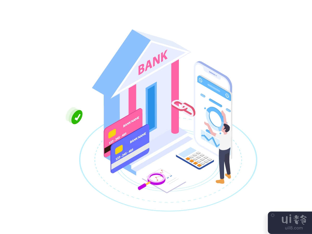 Connect Account with Bank by Finance Isometric Illustration
