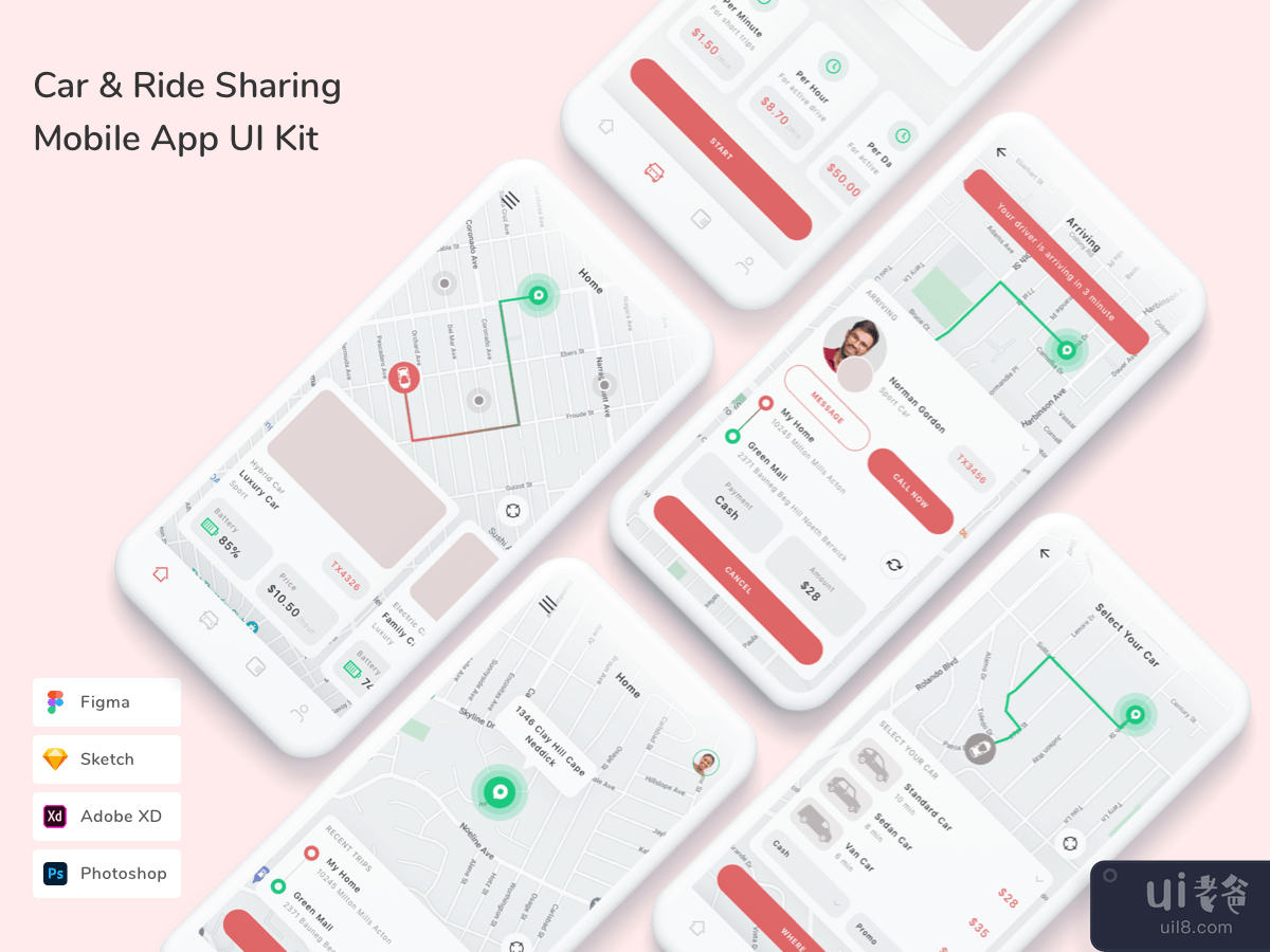 Car & Ride Sharing Mobile App UI Kit