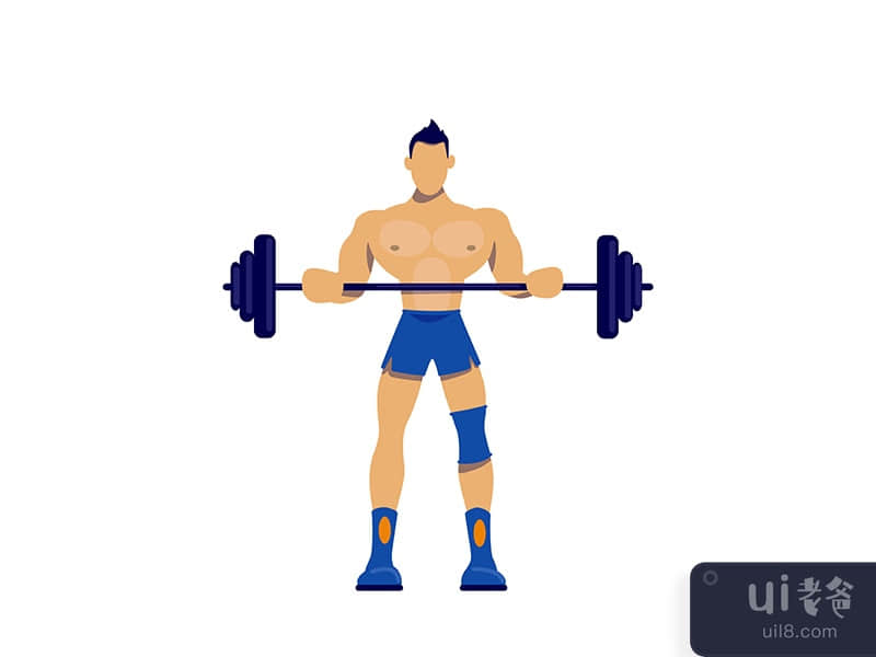Athlete with barbell flat color vector faceless character