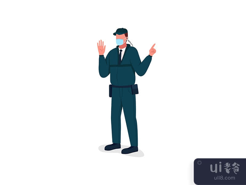 Covid security guard flat color vector faceless character