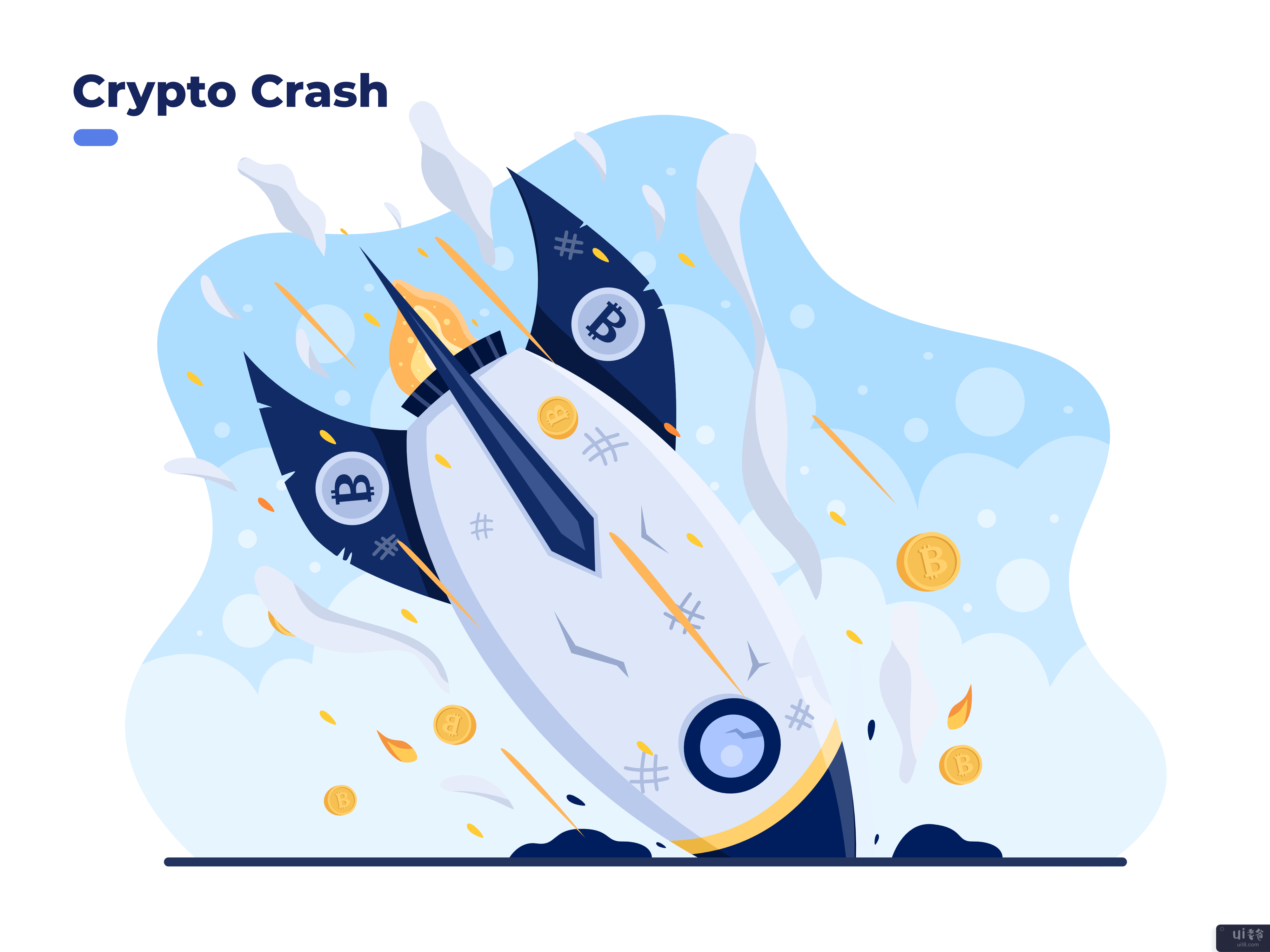 Cryptocurrency 崩溃和价格崩溃平插图(Cryptocurrency Crash and price collapes flat illustration)插图2