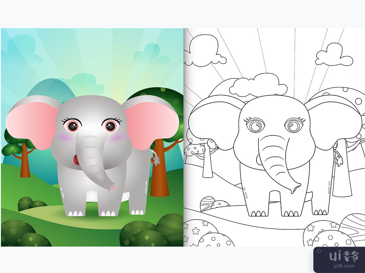 coloring book for kids with a cute elephant character illustration