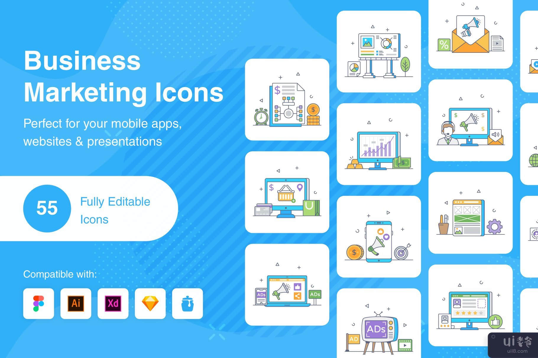 商业营销平面图标(Business Marketing Flat Icons)插图9