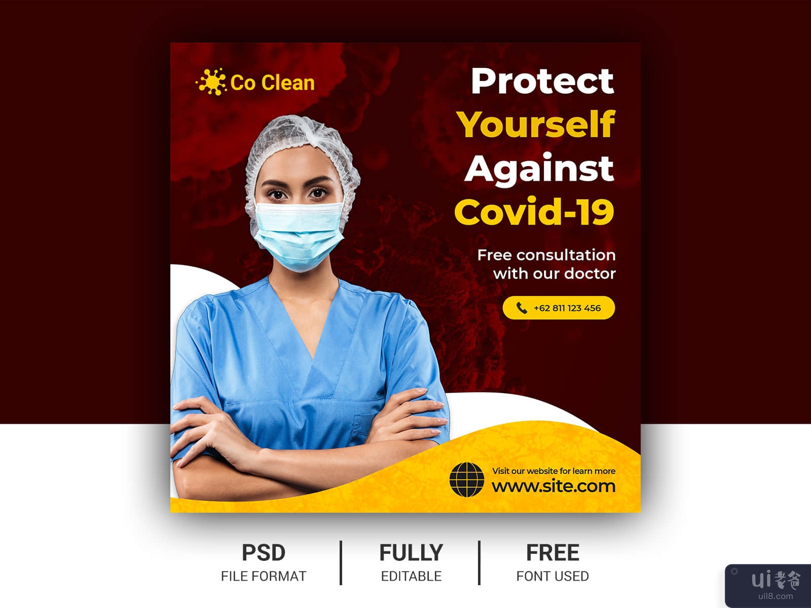 Corona virus healthcare banner, social media Instagram post for corona virus