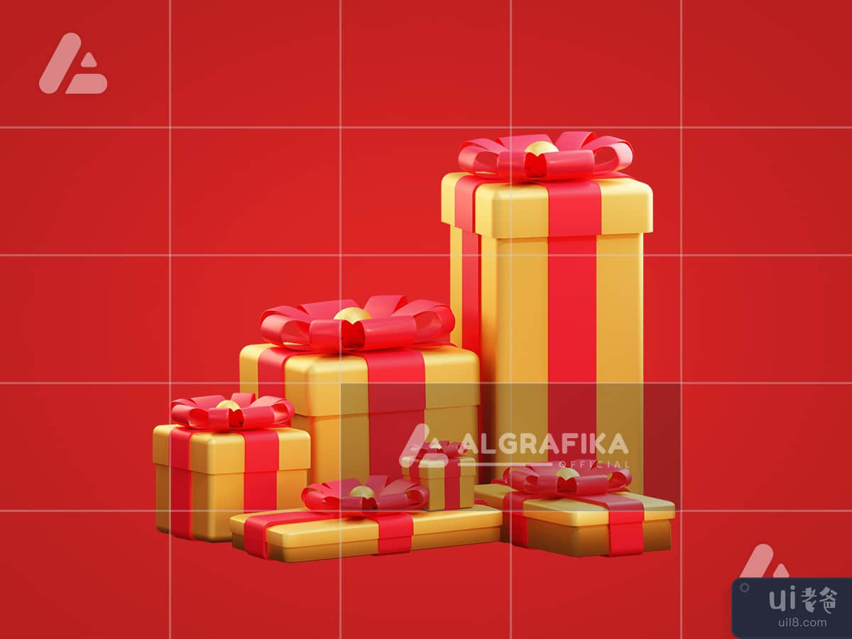 3d christmas golden giftbox