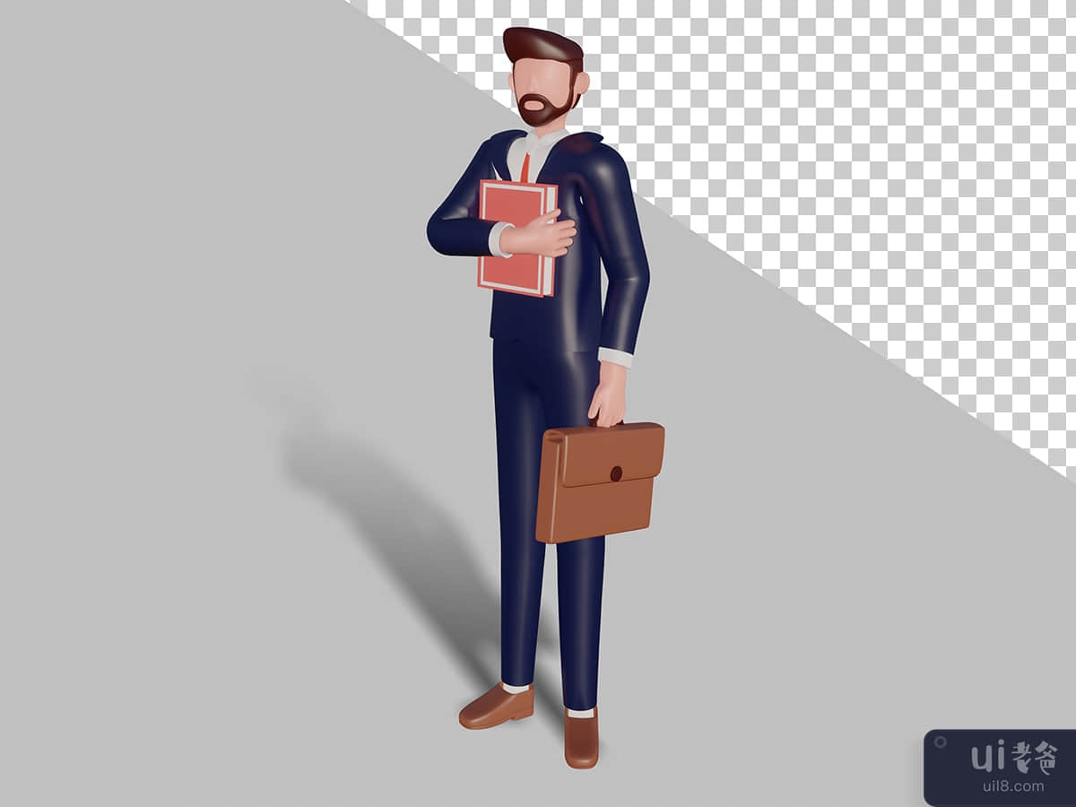 3d male character holding briefcase and books. Premium Psd