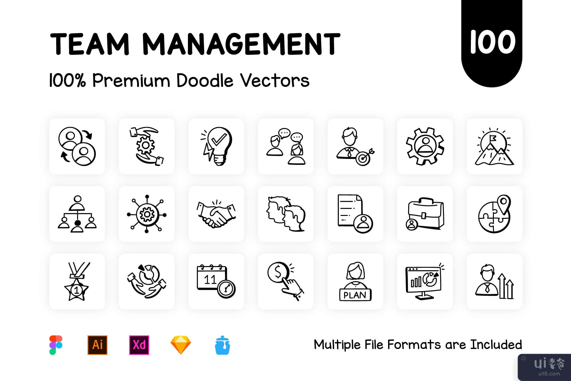 100 个管理团队图标矢量图(100 Management Team Icon Vectors)插图9