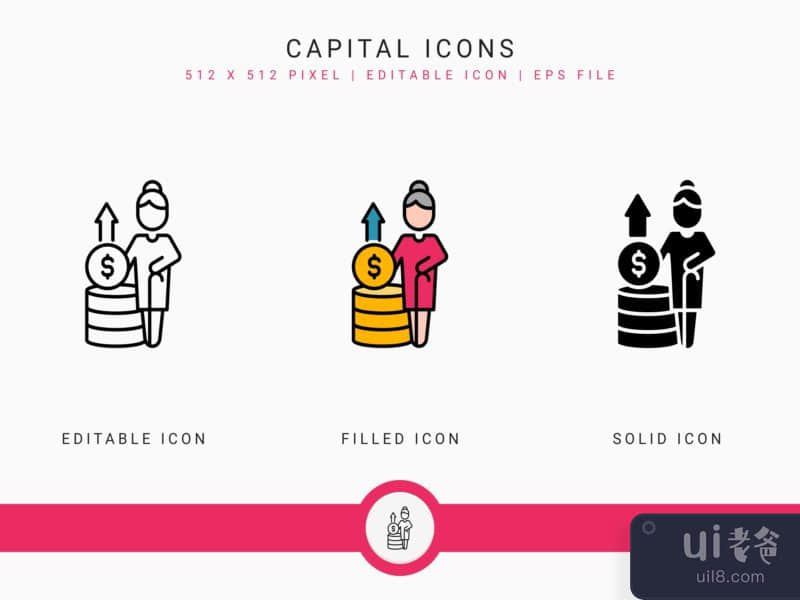 Capital icons set vector illustration with icon line style