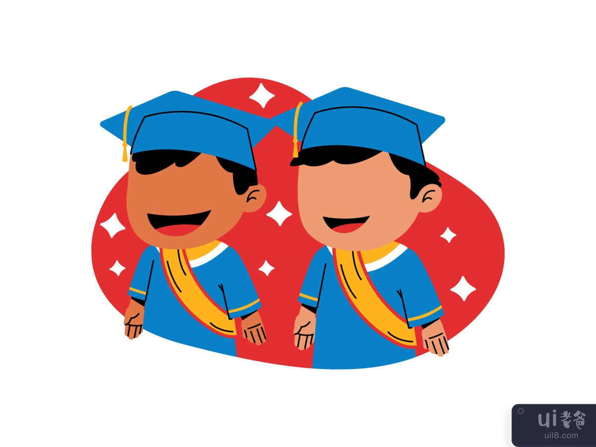 Cool Kids in Graduation Day Vector Illustration