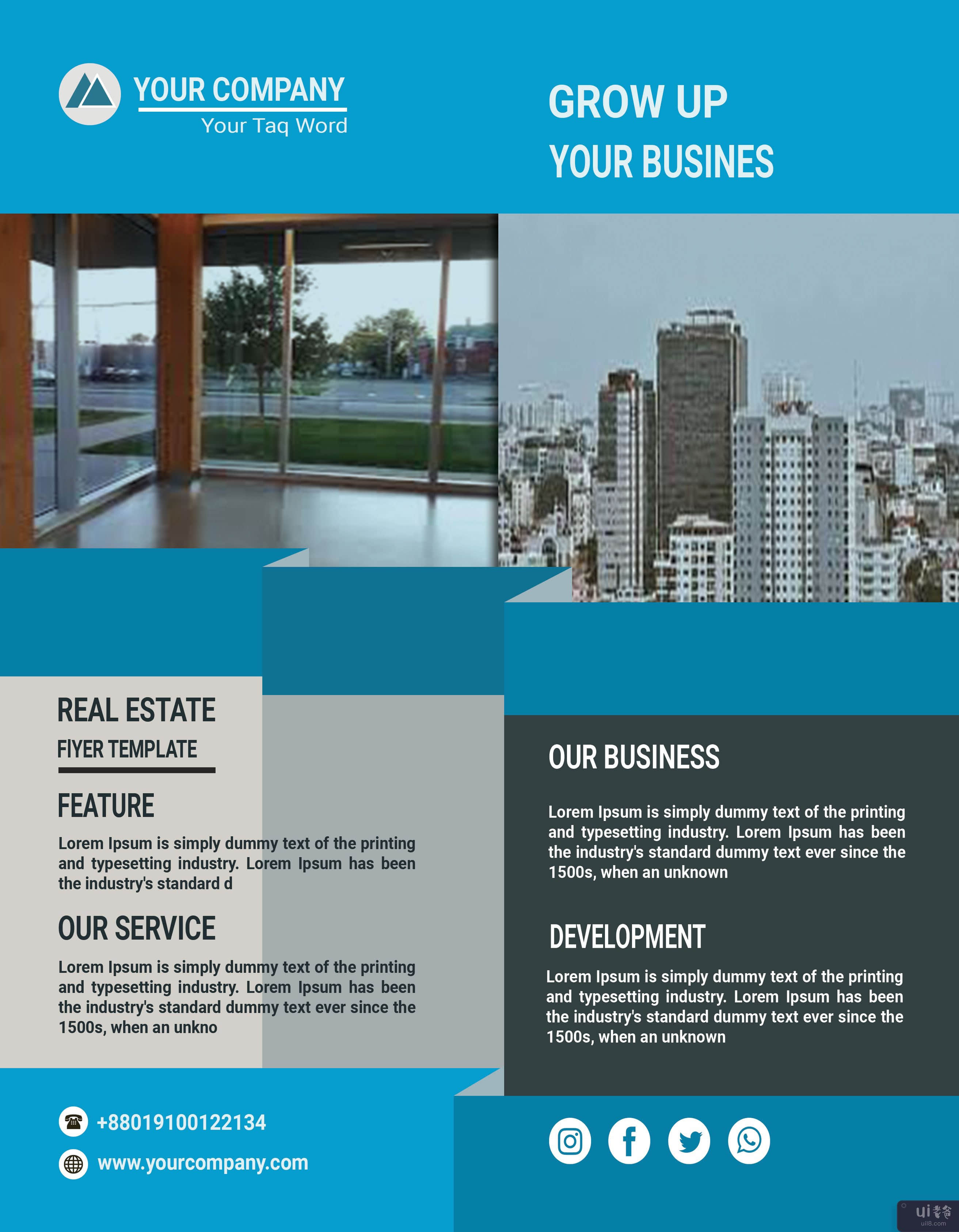 蓝色房地产公司传单模板(blue Real Estate Corporate Flyer Template)插图2