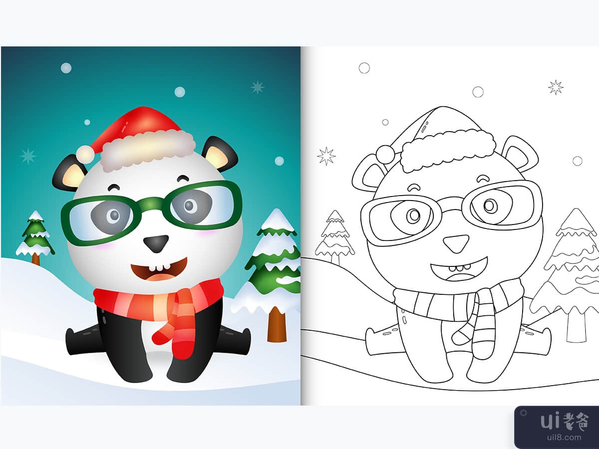 coloring book with a cute panda christmas characters