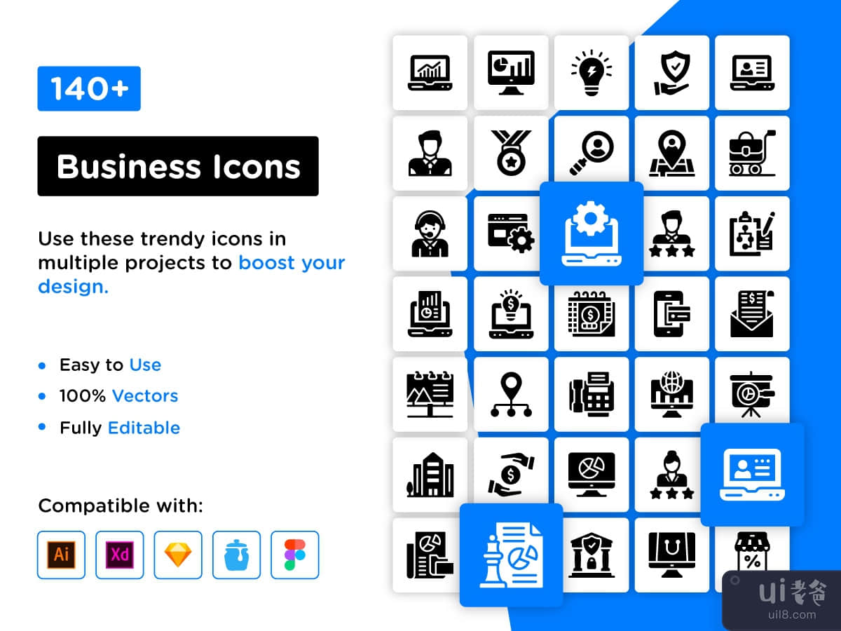 145 Business Glyph Icons 