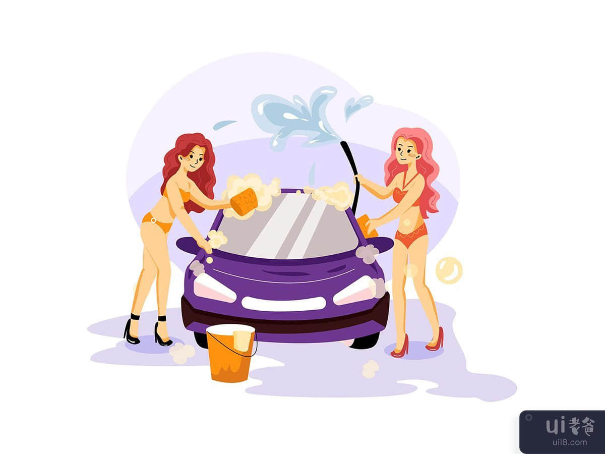 Bikini Car Wash Service Illustration