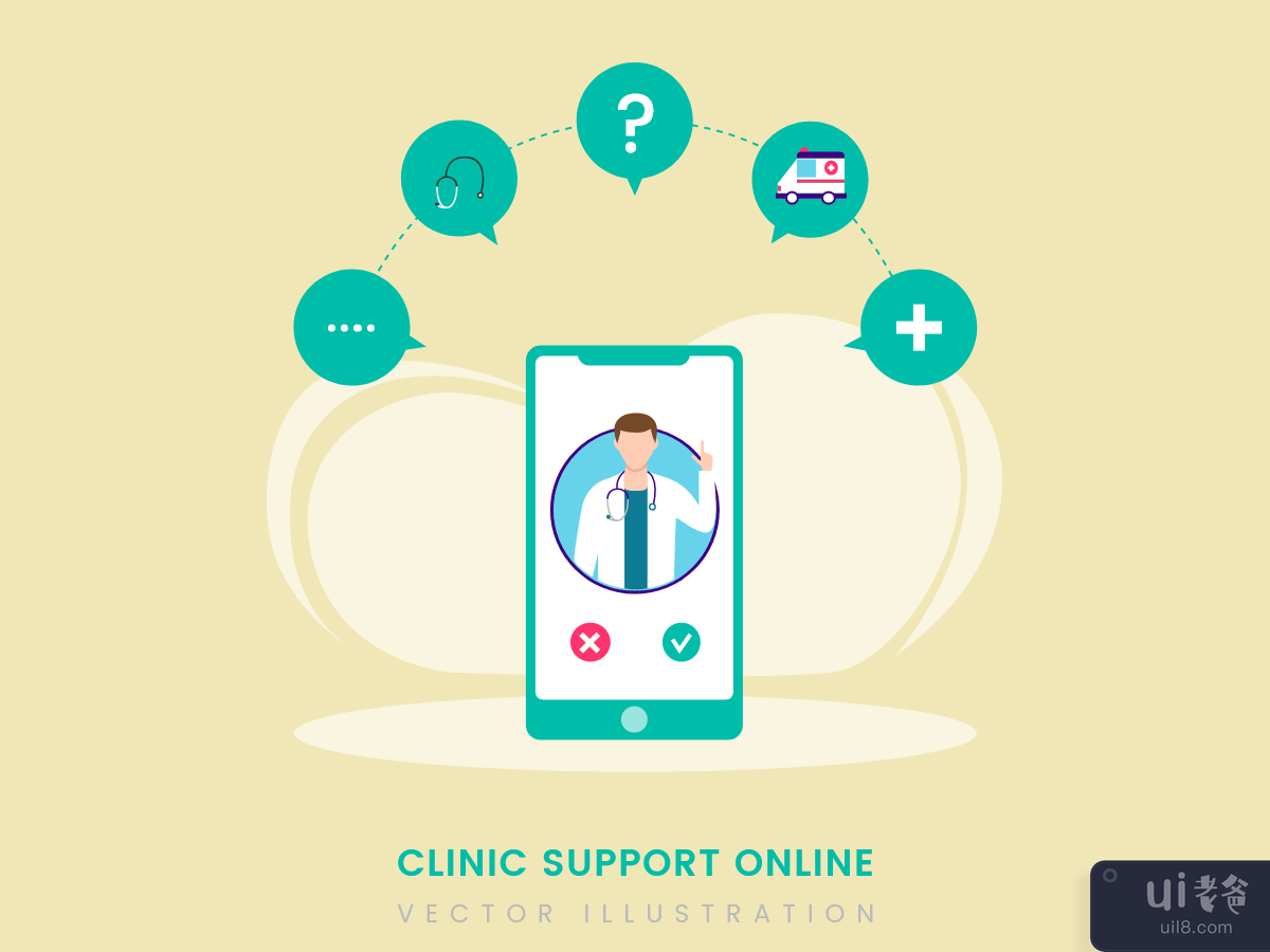 Clinic Support Online flat design concept for landing page