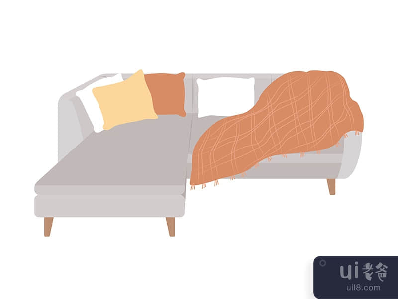 Comfortable grey couch semi flat color vector item
