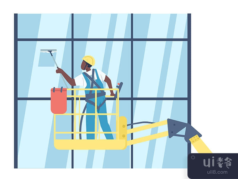Cleaner washing windows flat color vector faceless character
