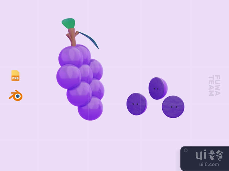 Cute 3D Fruit Illustration Pack - Grape (front)