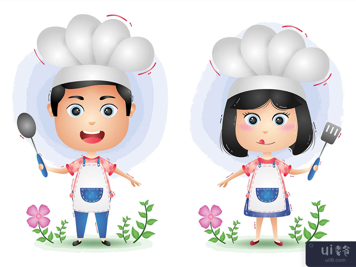 Cute chef couple character cartoon vector