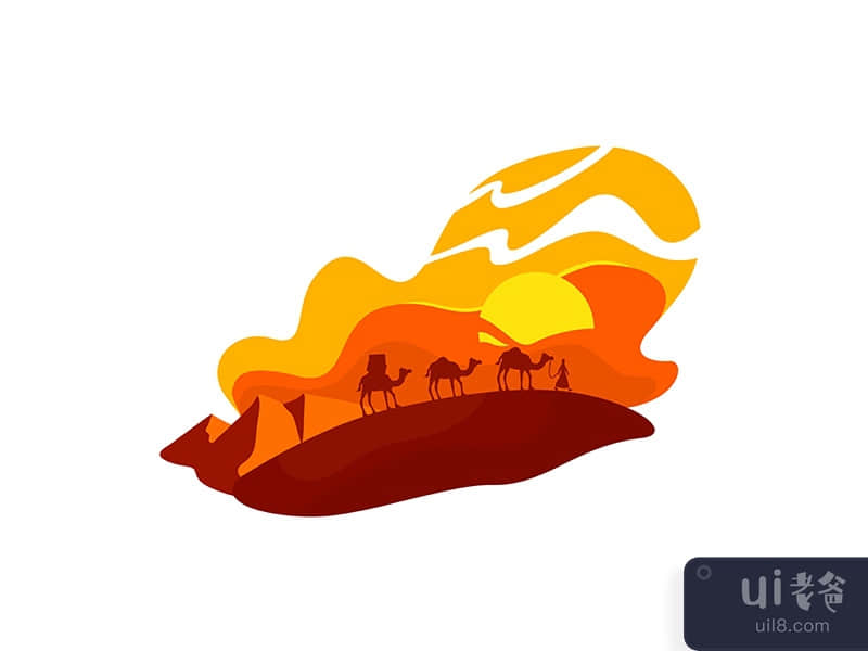 Caravan in desert 2D vector web banner, poster