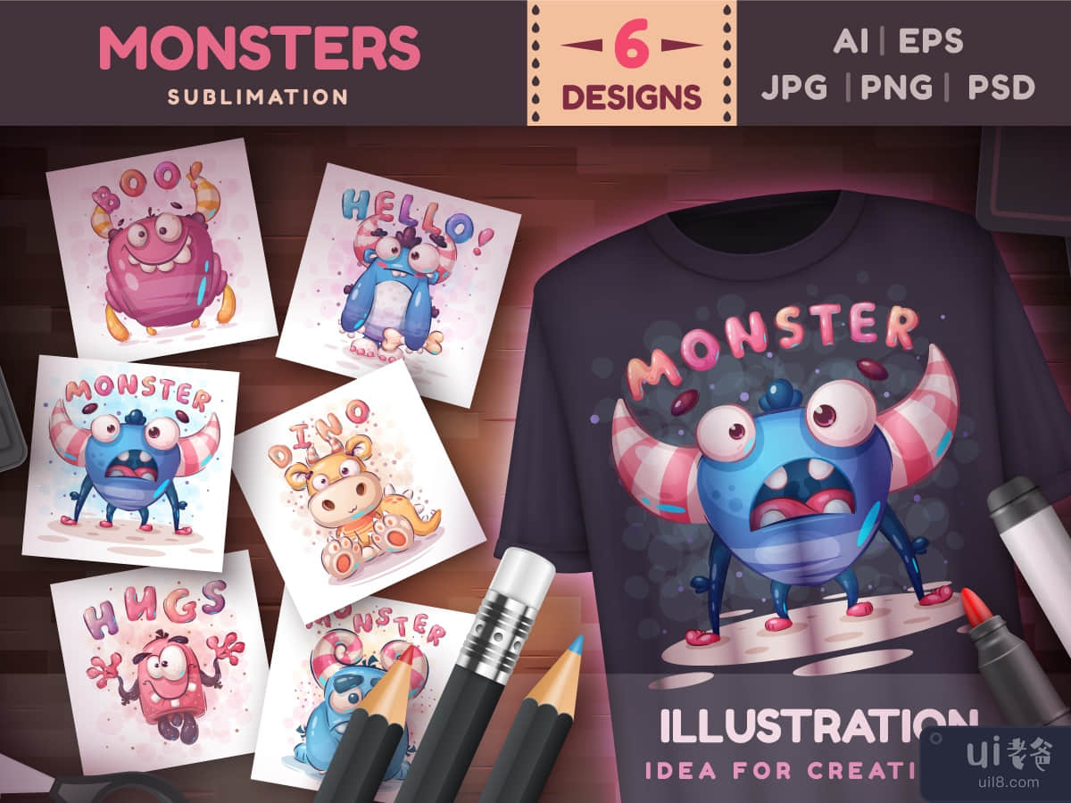 Bundle Sublimation Monsters | Cartoon Character Illustration PNG