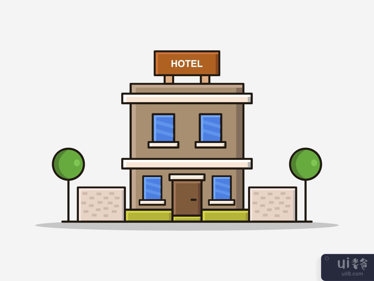 Cartoon illustrated hotel