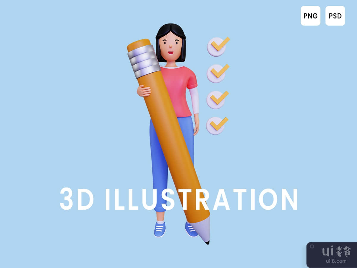 3d woman checks the list with a pencil