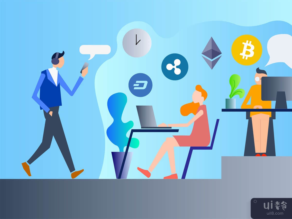 Cryptocurrency Work 2D Illustration