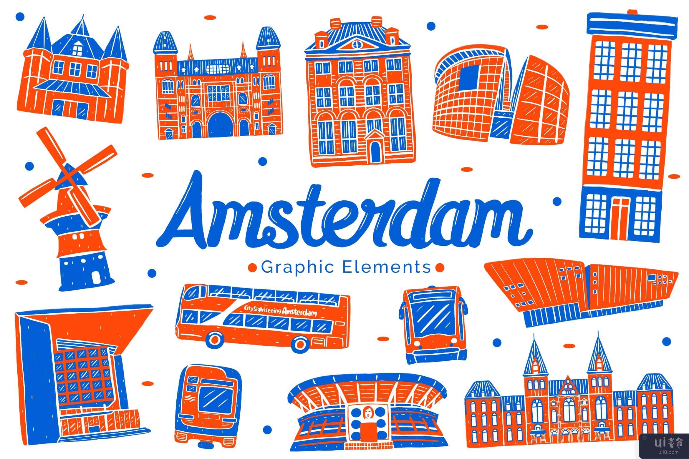 阿姆斯特丹地标图形元素(Amsterdam Landmark Graphic Elements)插图2