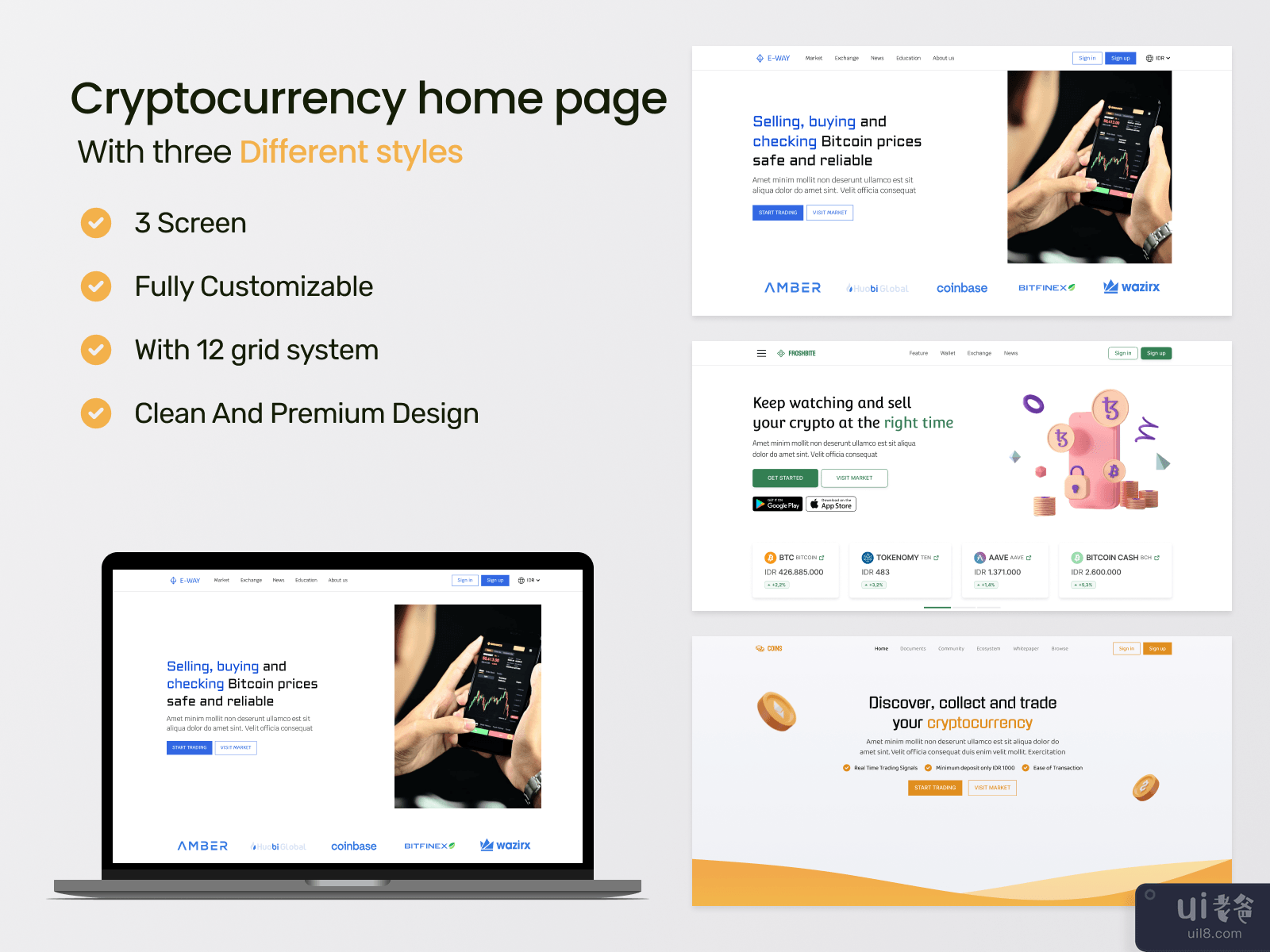 不同风格的加密货币主页(cryptocurrency home page With different style)插图1