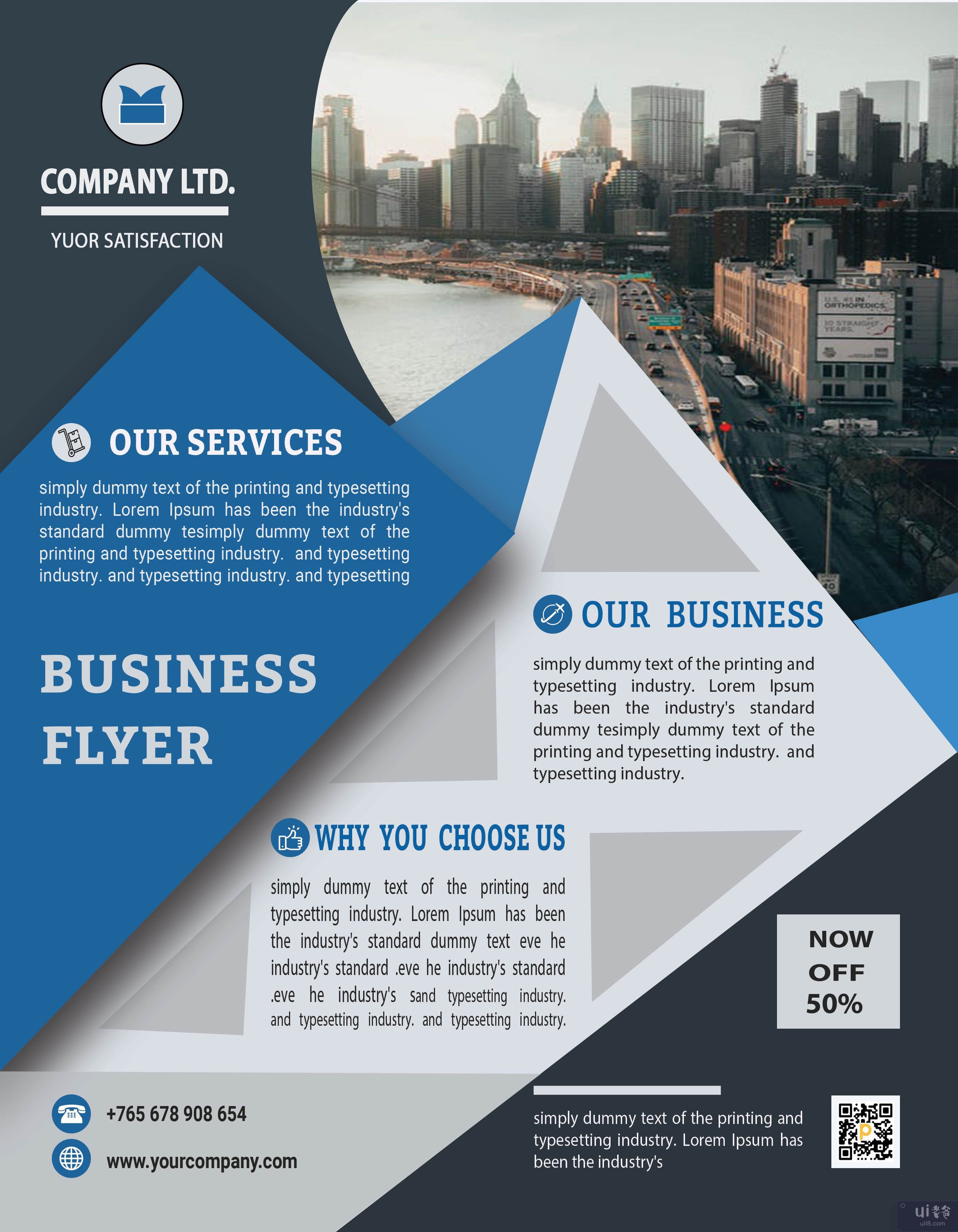 蓝色时尚商业传单模板(Blue Stylish Business Flyer Template)插图2