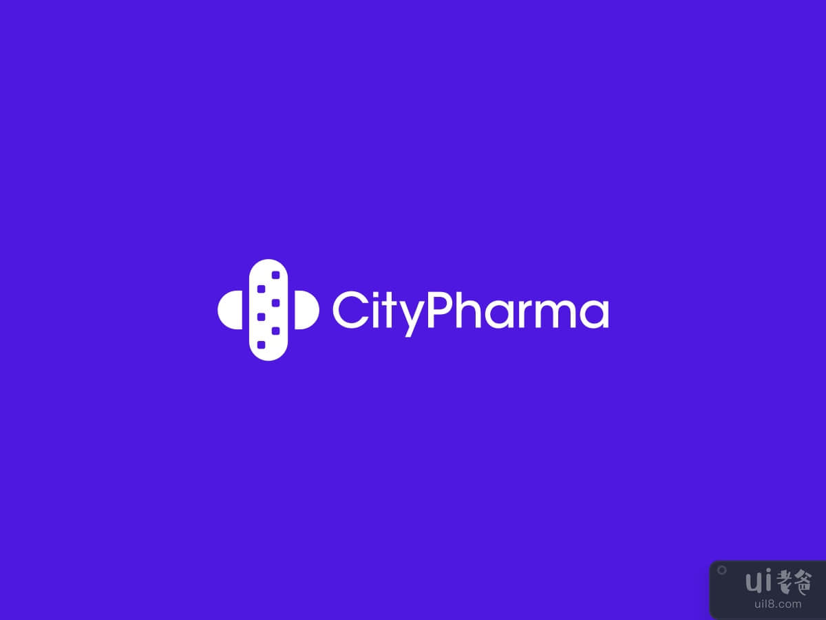 CityPharma 标志设计 - 城市/建筑 + 医疗十字符号 + 胶囊(CityPharma Logo Design - City/Building + Medical Cross Symbol + Capsule)插图2