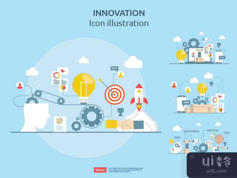 4 items vector Icon Illustration of idea innovation process 