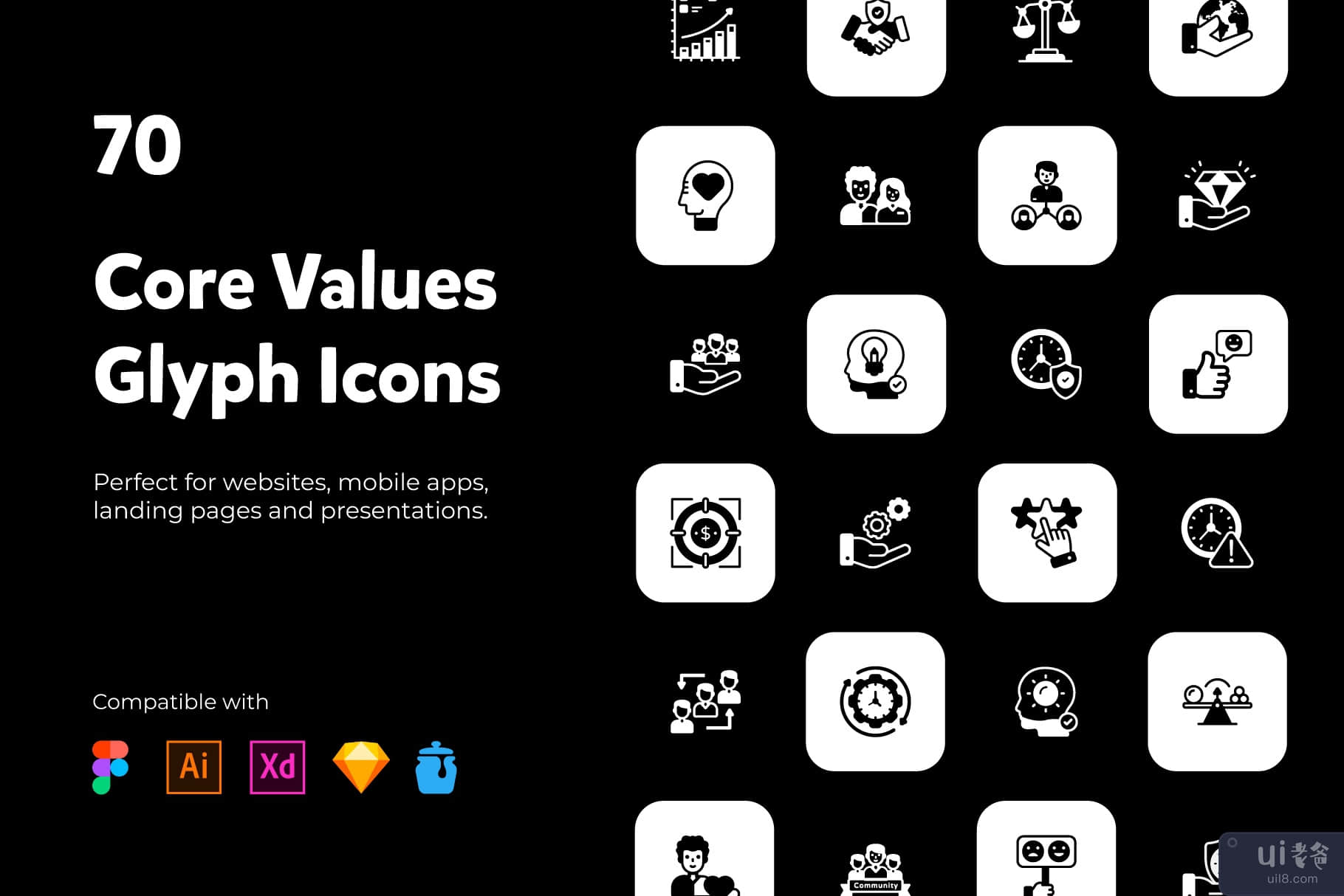 70 个核心价值观字形图标(70 Core Values Glyph Icons)插图8