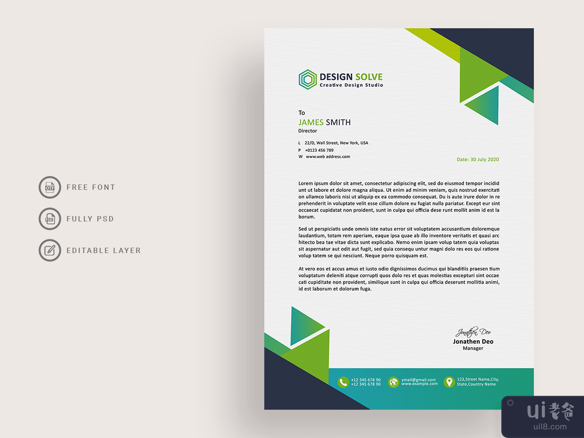 Blue green colors clean business letterhead stationery