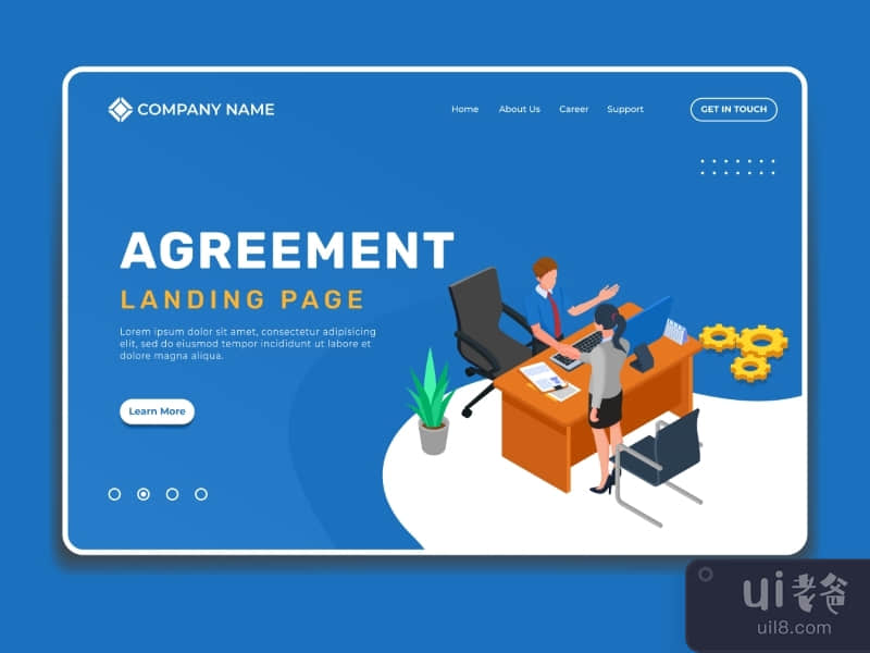 Agreement landing page illustration template with isometric business people