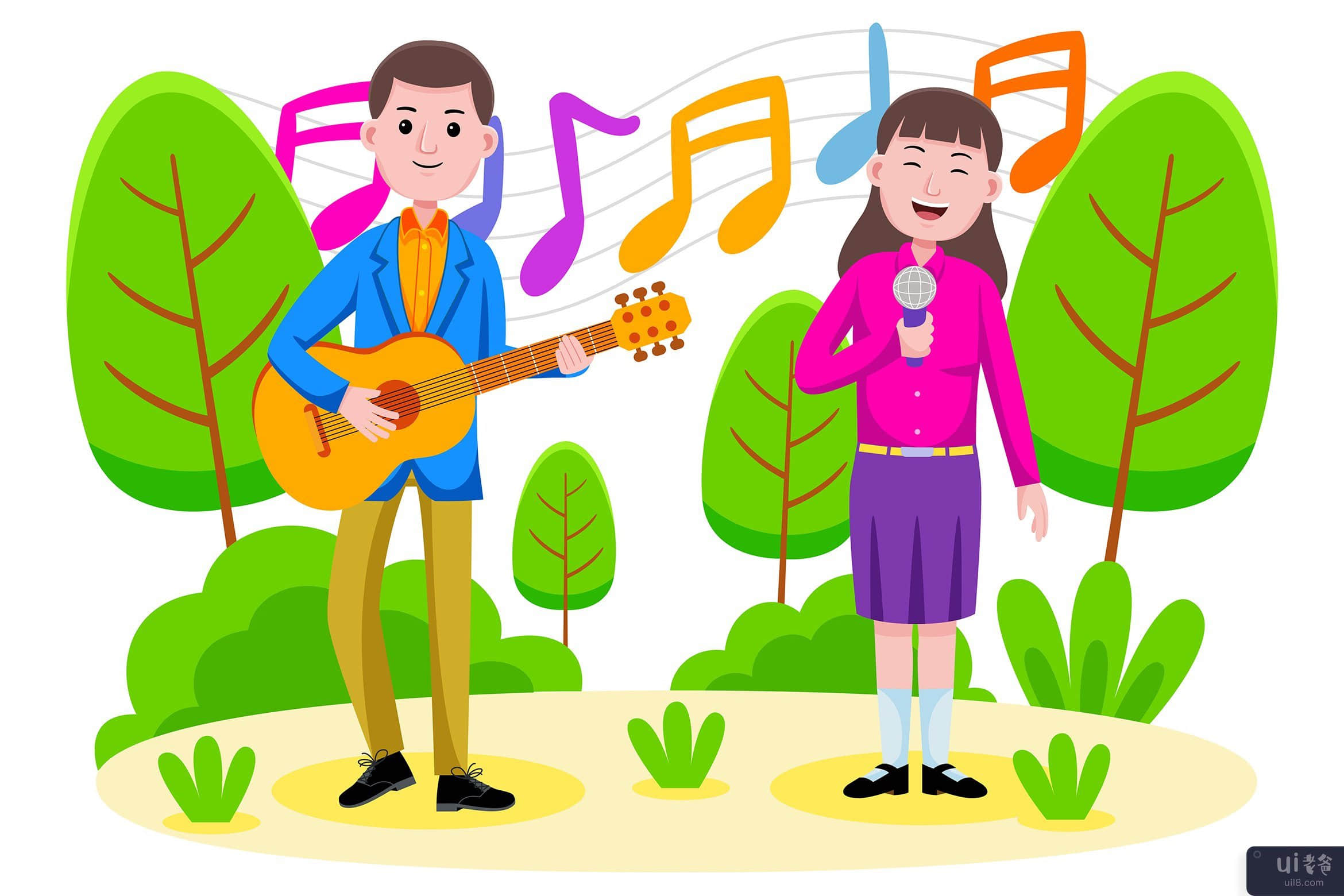 夫妇在公园唱歌和弹吉他(Couple singing and playing the guitar at the park)插图2