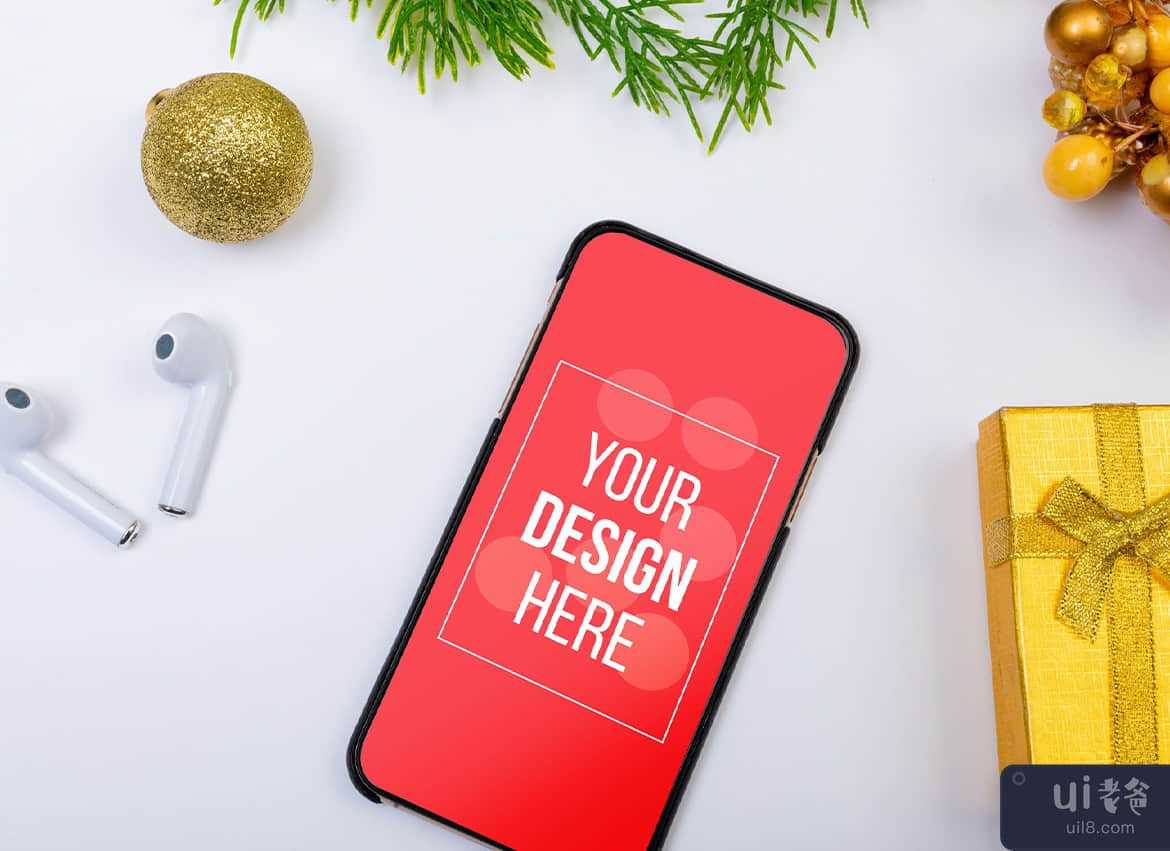 圣诞手机和平板电脑屏幕样机套装(Christmas Phone & Tablet Screen Mockup Set)插图4