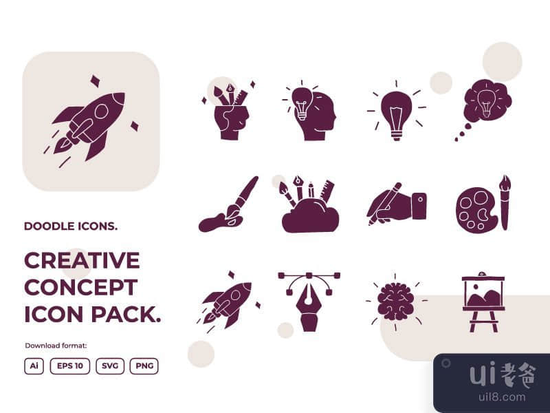 12 creativity doodle illustrations icon set