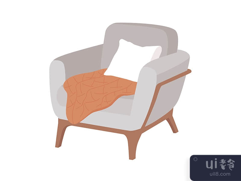 Comfortable armchair with pillow semi flat color vector item