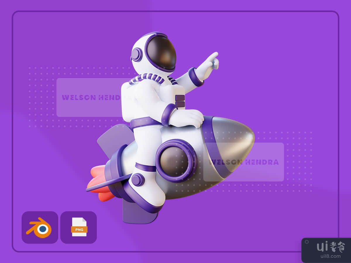 Astronaut riding a rocket - Space 3D Illustration Pack