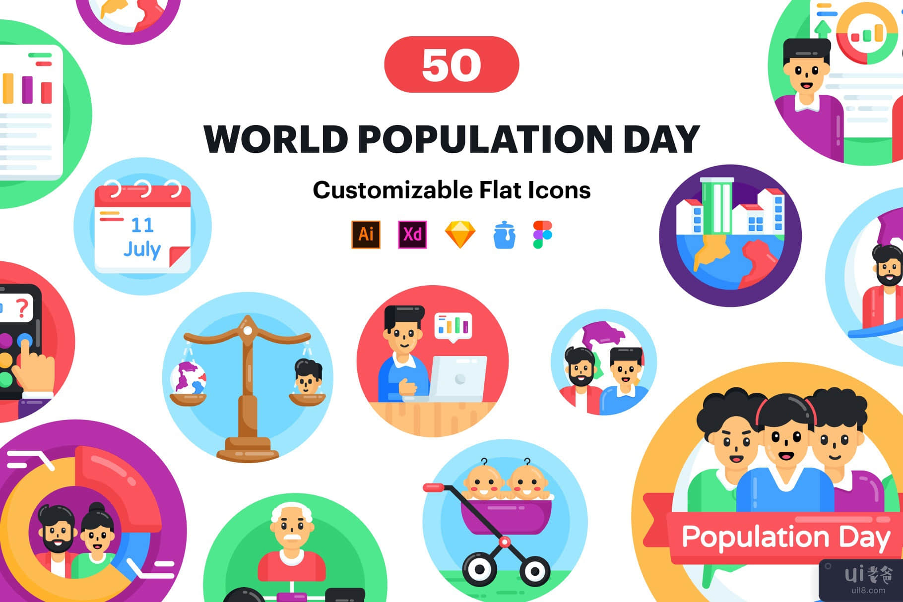 50 个世界人口日矢量图标(50 World Population Day Vector Icons)插图8